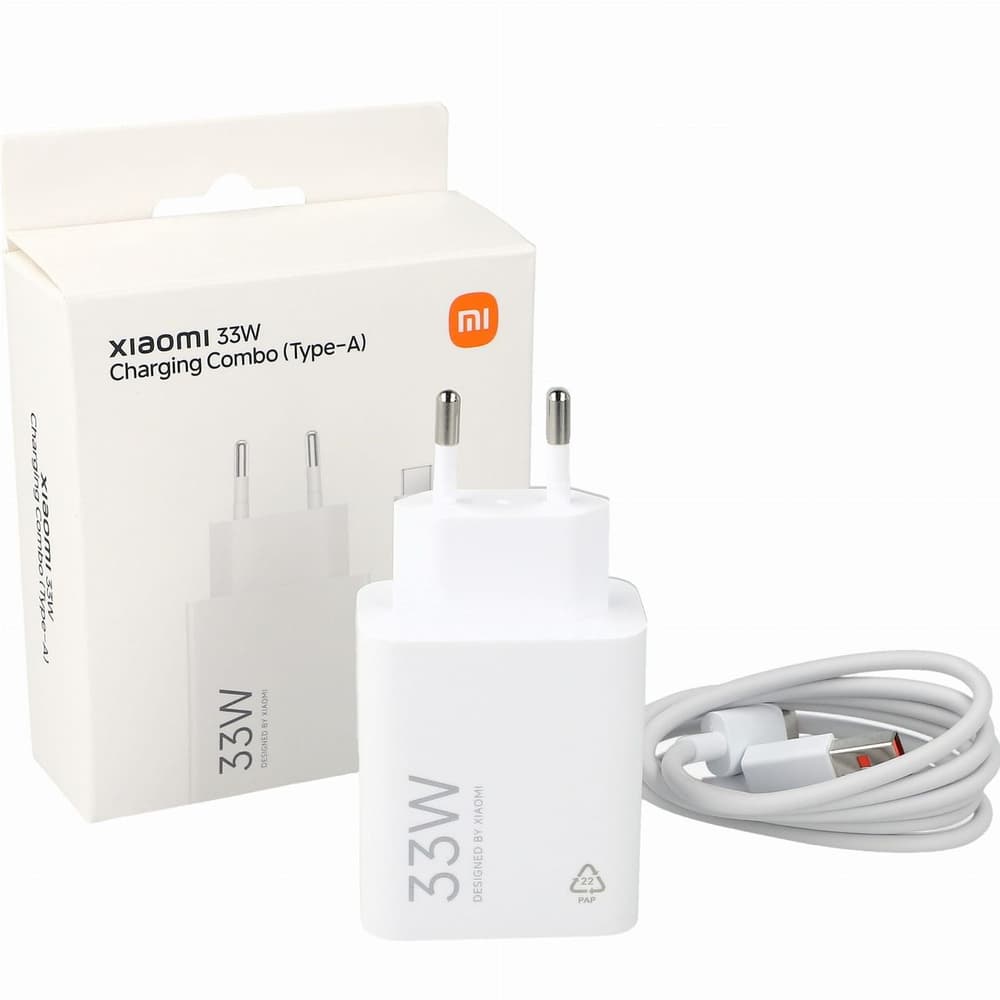 Xiaomi MDY-16-EF 33W USB-A zidni polnilnik s USB-C kablom, bel