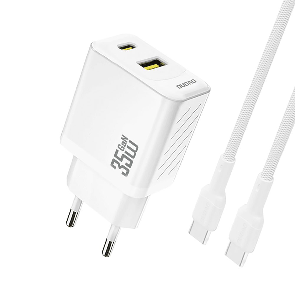 Dudao A27MaxCEU PD QC 35W USB-A/USB-C polnilnik z USB-C kablom - bela