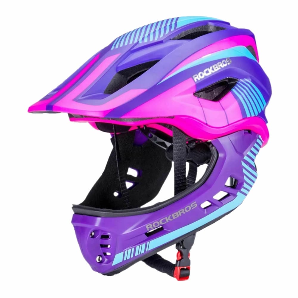 Rockbros TT-32SBPP-M otroška kolesarska čelada z odstranljivo brado M - vijolično-roza