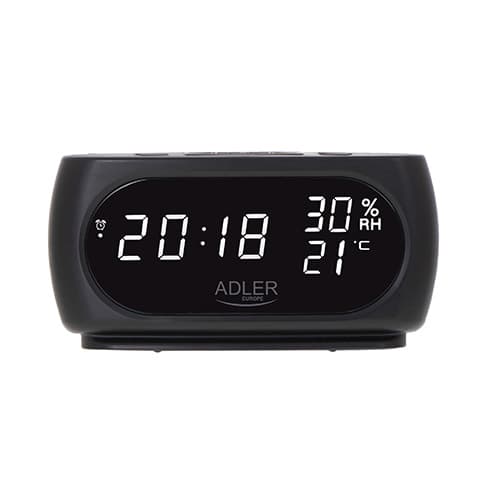 ADLER AD 1186 - LED budilka s prikazom temperature in vlažnosti, črna
