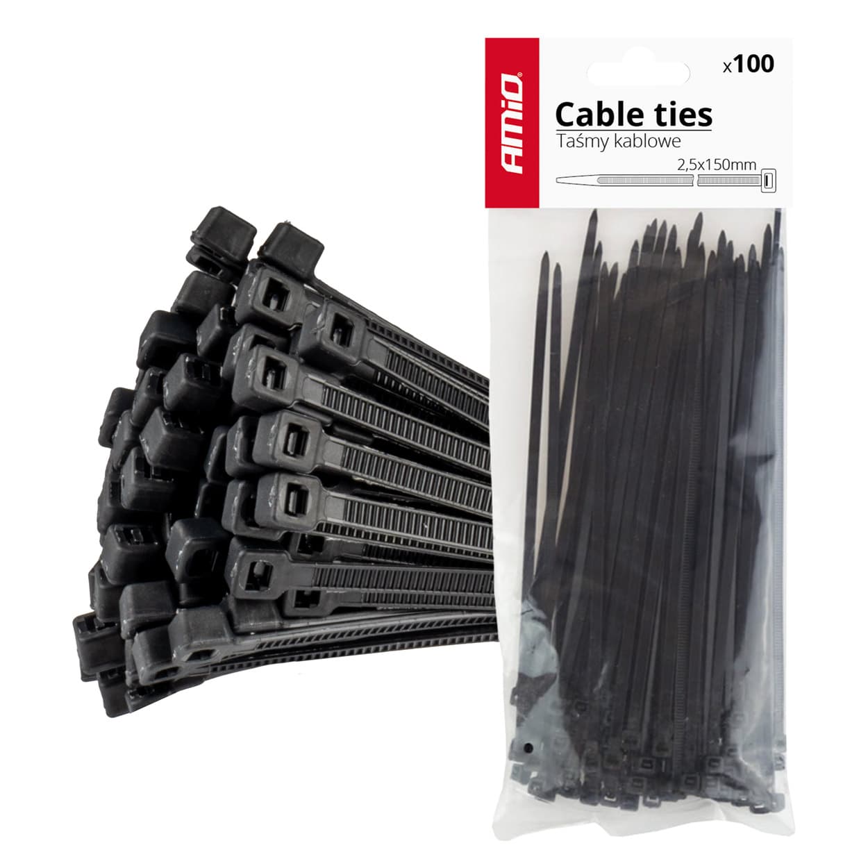 AMiO vezice za kable, črne, 2,5x150mm - 100 kos.