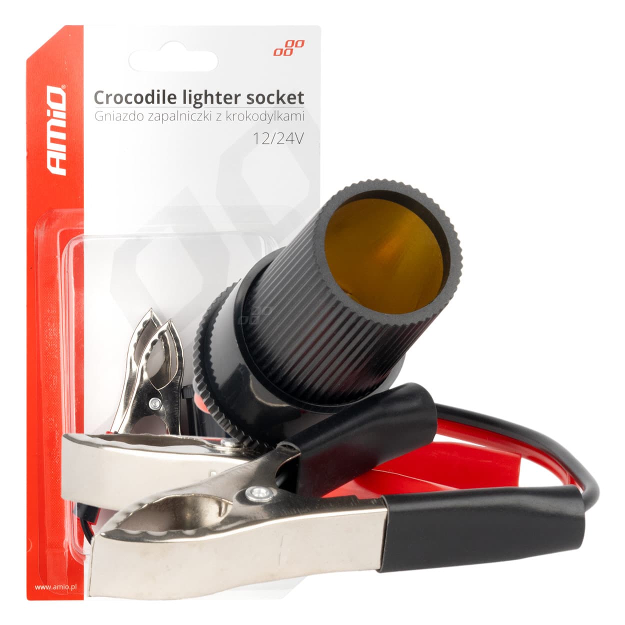 AMiO adapter krokodilek na vtičnico vžigalnika, 15 cm