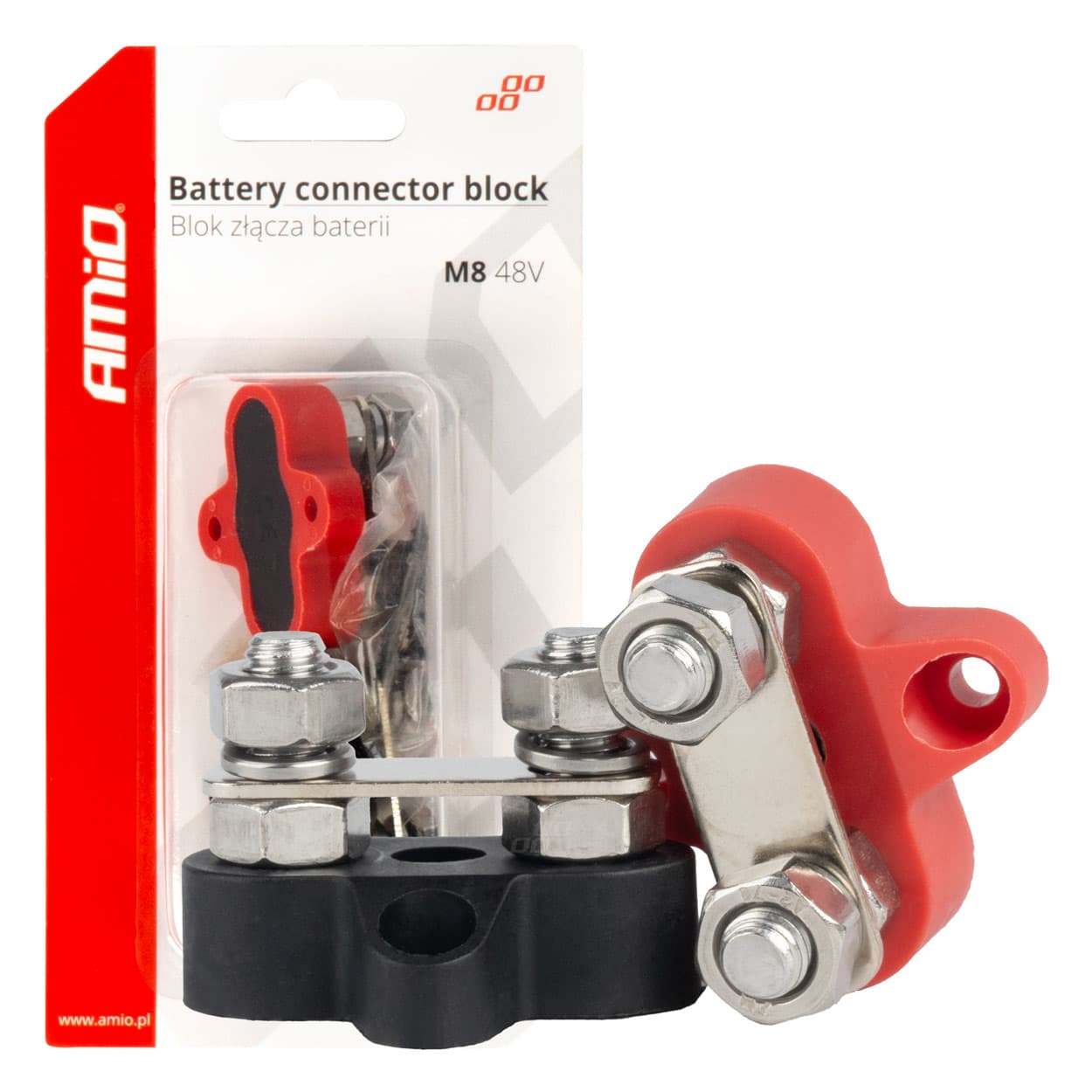 AMiO dvostranski sabirni blok (+/-), M8, max 48V