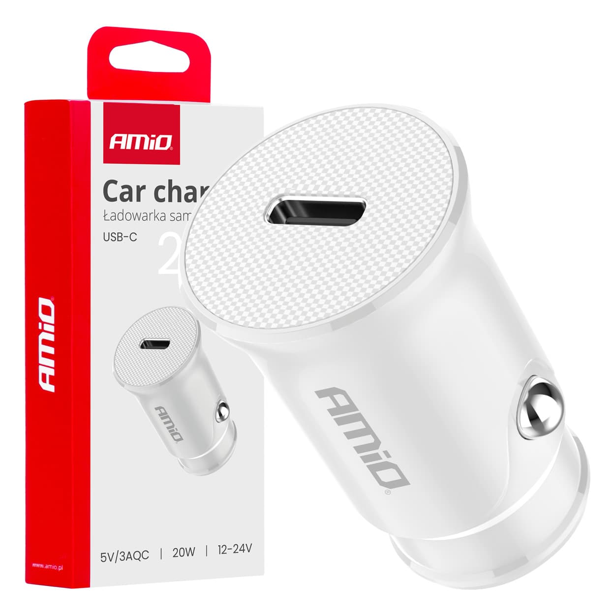 AMiO avto polnilnik USB-C 20W (bel)