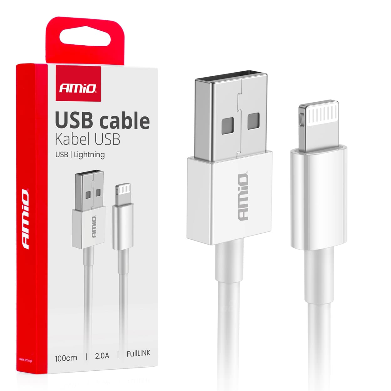 AMiO polnilni kabel USB-A - Lightning, 2A, 100cm