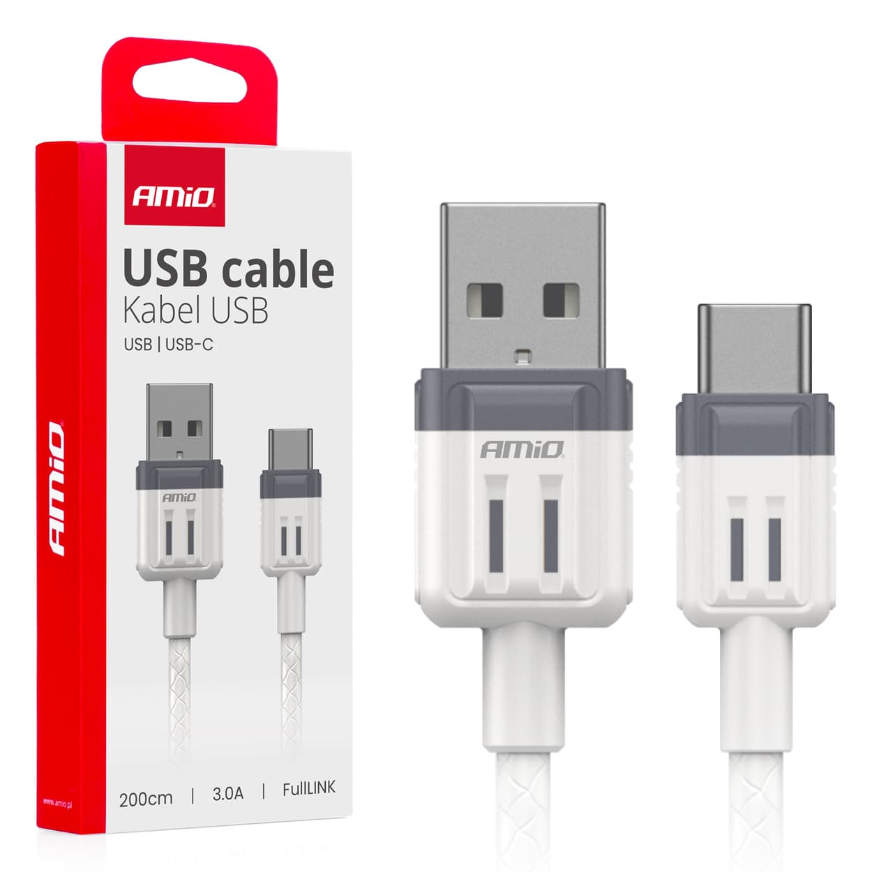 AMiO USB-A - USB-C kabel, 3A, 200 cm