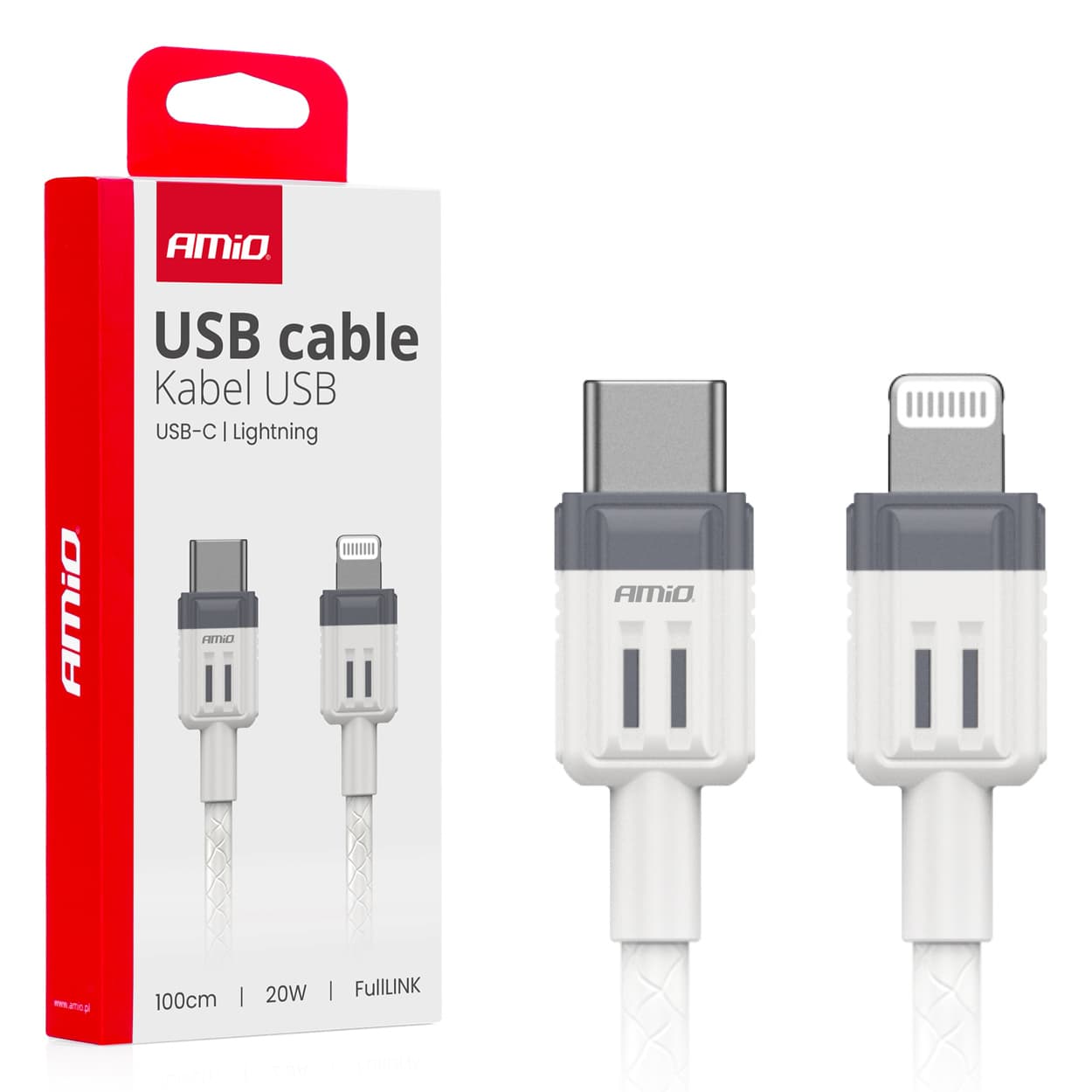 AMiO USB-C - Lightning kabel, 20W, 100 cm