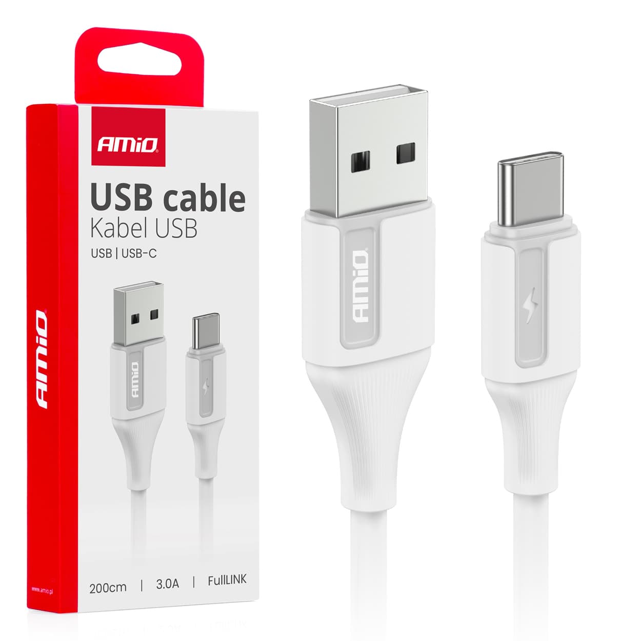 AMiO USB-A - USB-C kabel, 3A, 200 cm