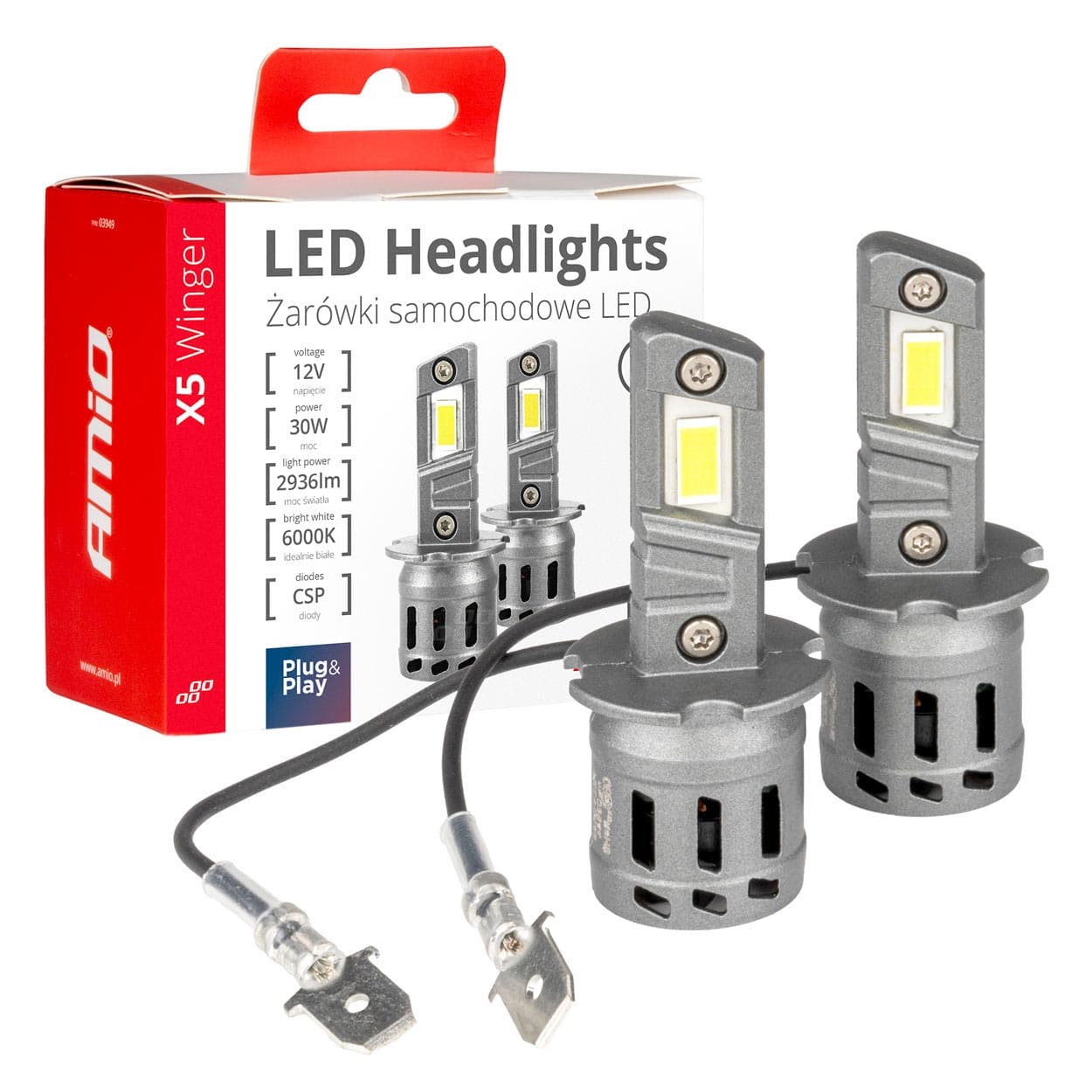AMiO LED žarnici X5 WINGER H3 6000K CANBUS