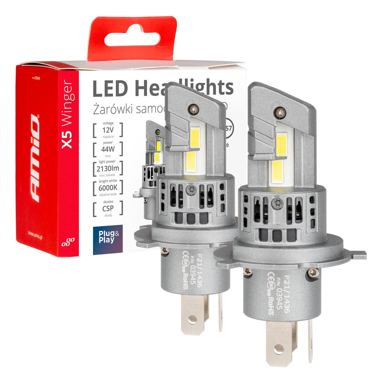 AMiO LED žarnici X5 WINGER H4 6000K CANBUS