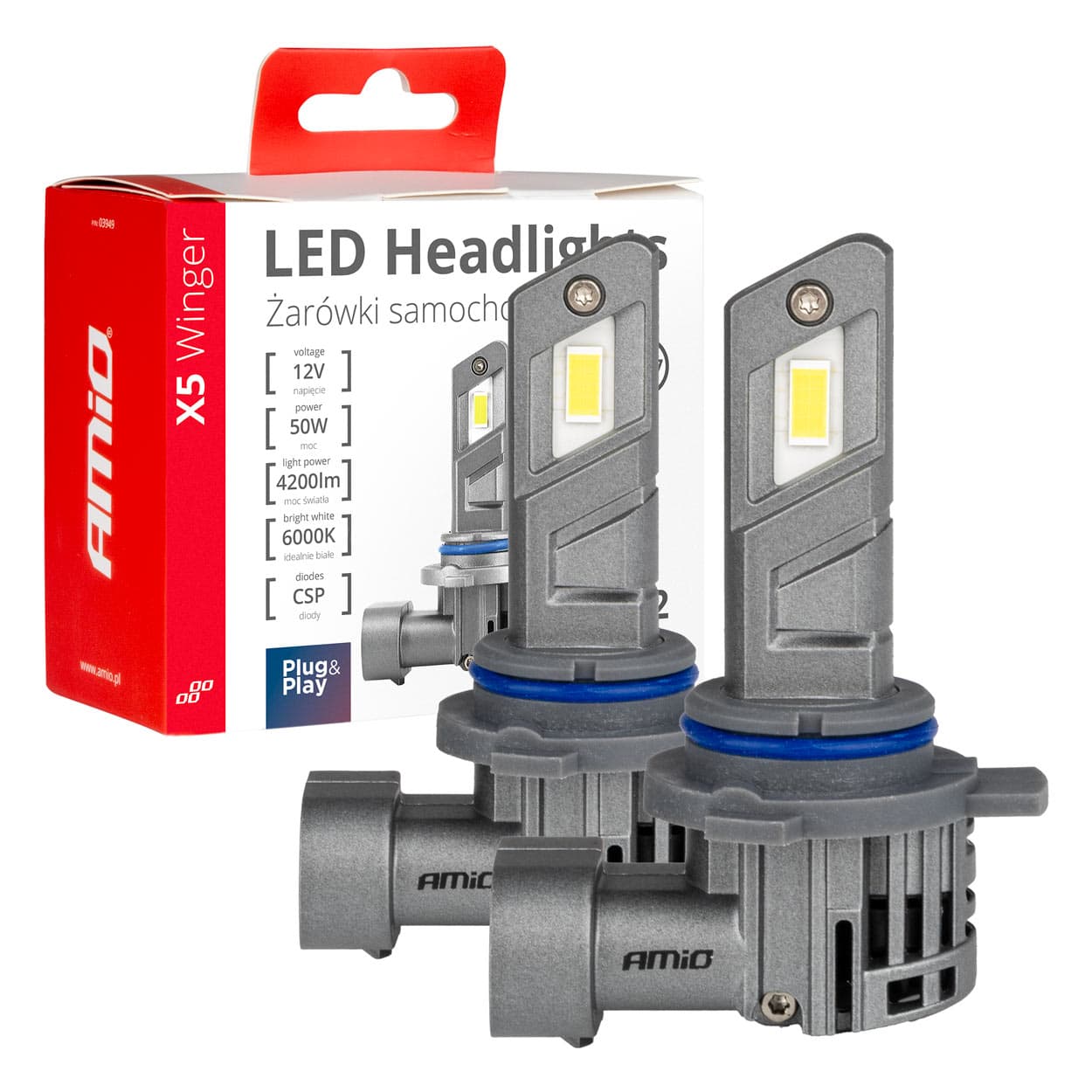 AMiO LED žarnici X5 WINGER HIR2 6000K CANBUS