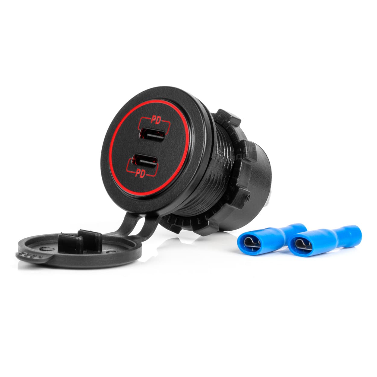 Avtomobilski polnilnik AMiO, vodoodporen, 2x USB-C, 12/24V