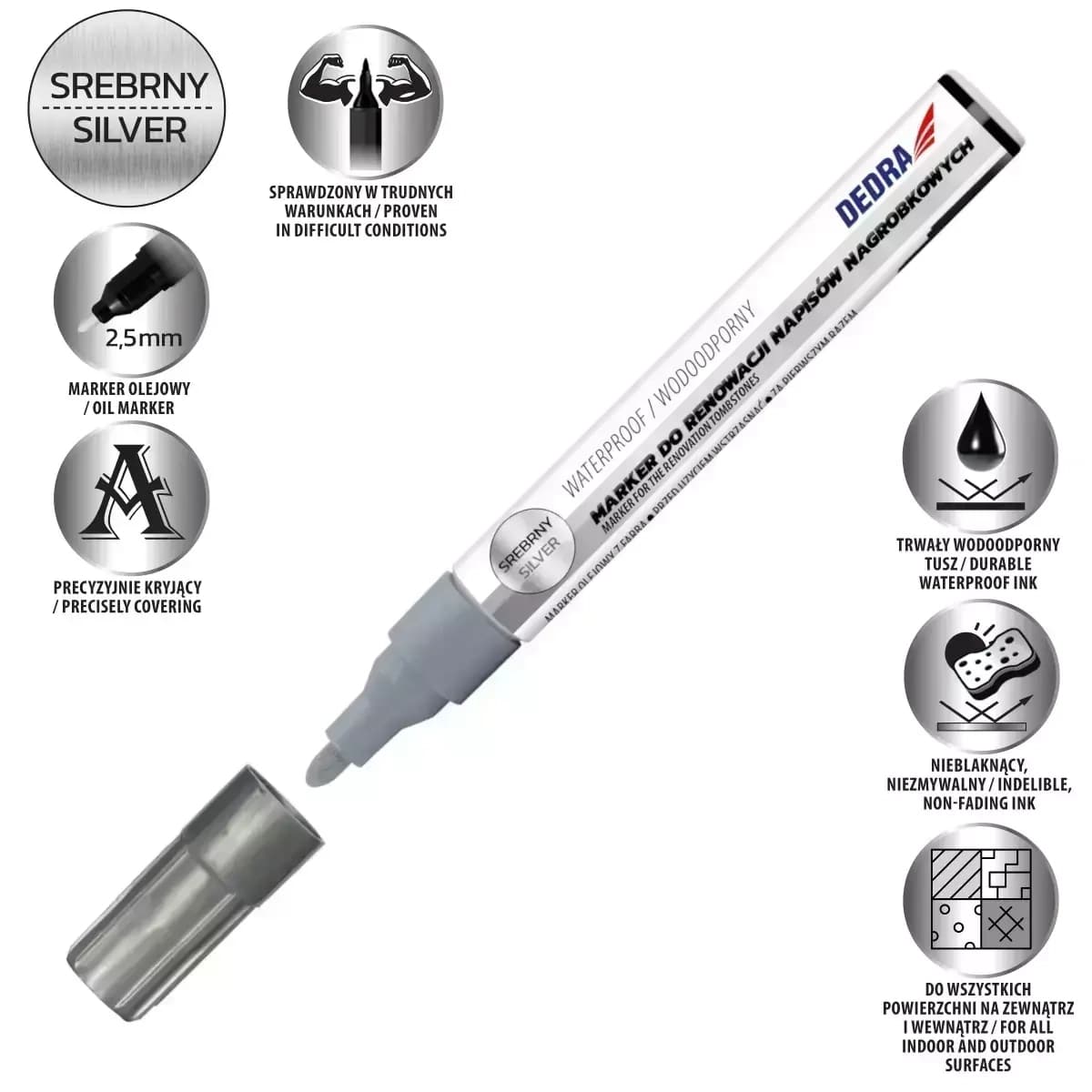 Dedra Marker za spomenike, srebrn, 2.5mm