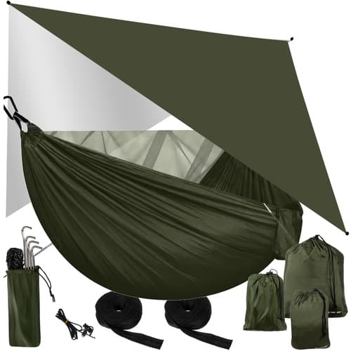 TRIZAND Vzdržljiv popotniški/survival hamak z nadstreškom in mrežo proti komarjem, 260x140 cm, do 250kg