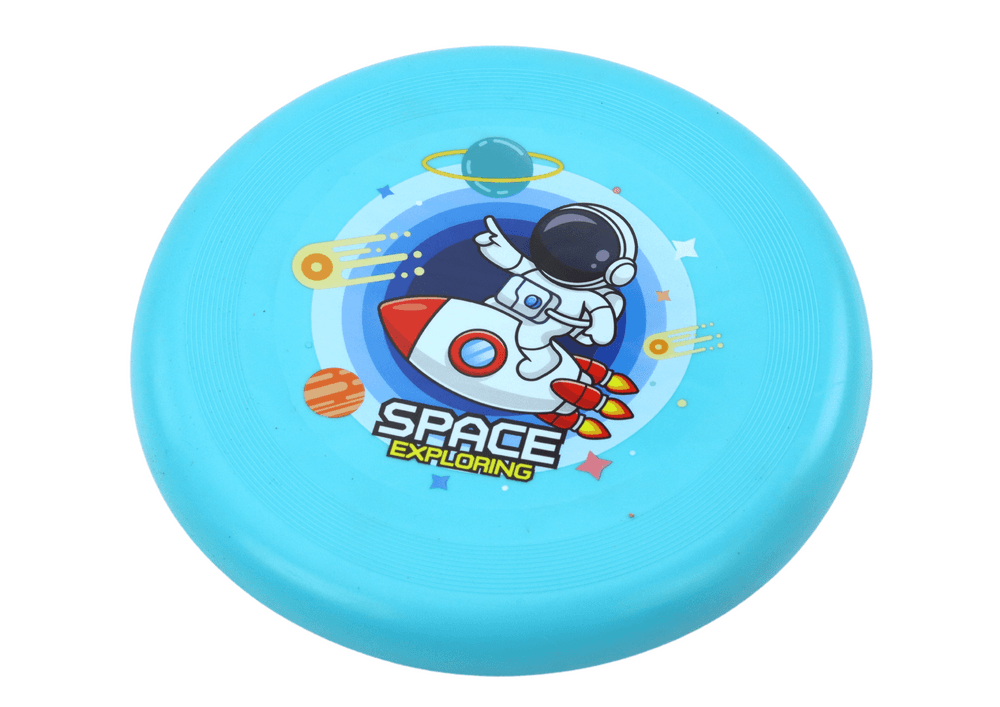 Leteči disk FRIZBI LEAN TOYS s kozmonavtom, moder, 20 cm