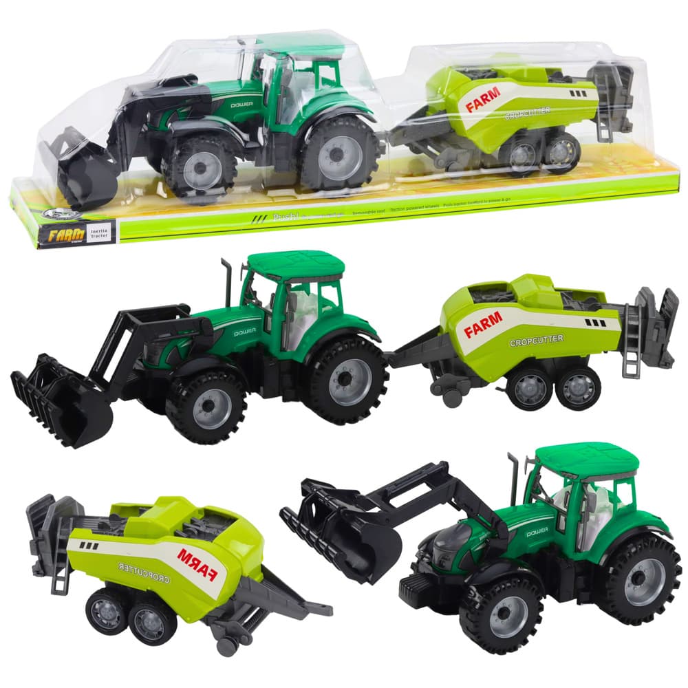 LEAN TOYS Traktorski set z nalagalnikom in balirko, zelen