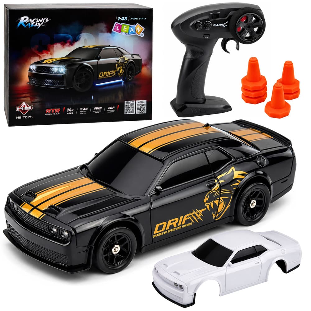RC športni avto za drift s snemljivo karoserijo 4WD črn 1:43