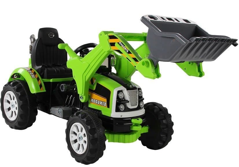 Zeleni akumulatorski traktor bager z gibljivo žlico