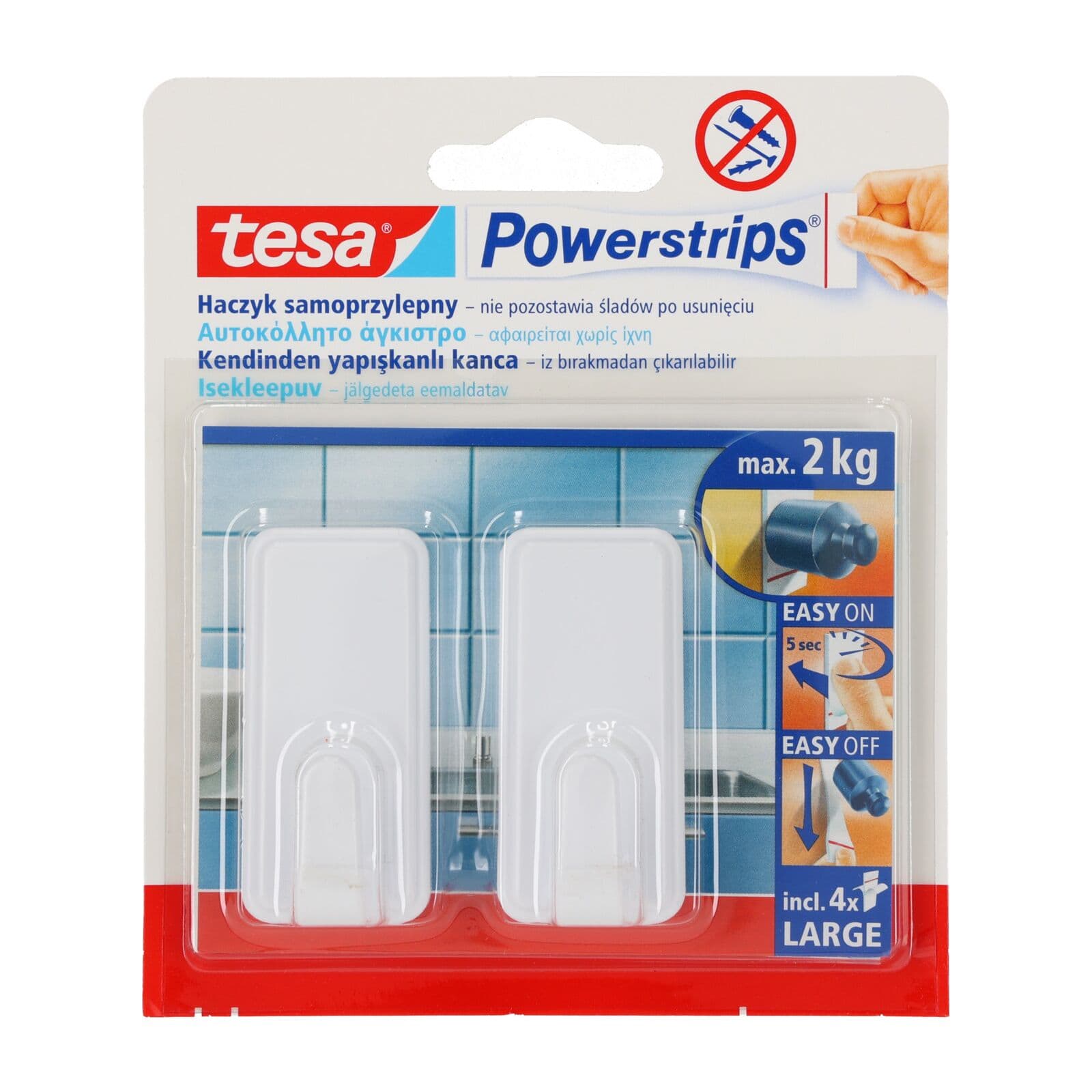 Tesa Powerstrips Kljukice za obešanje, 2 kos., velike, bele