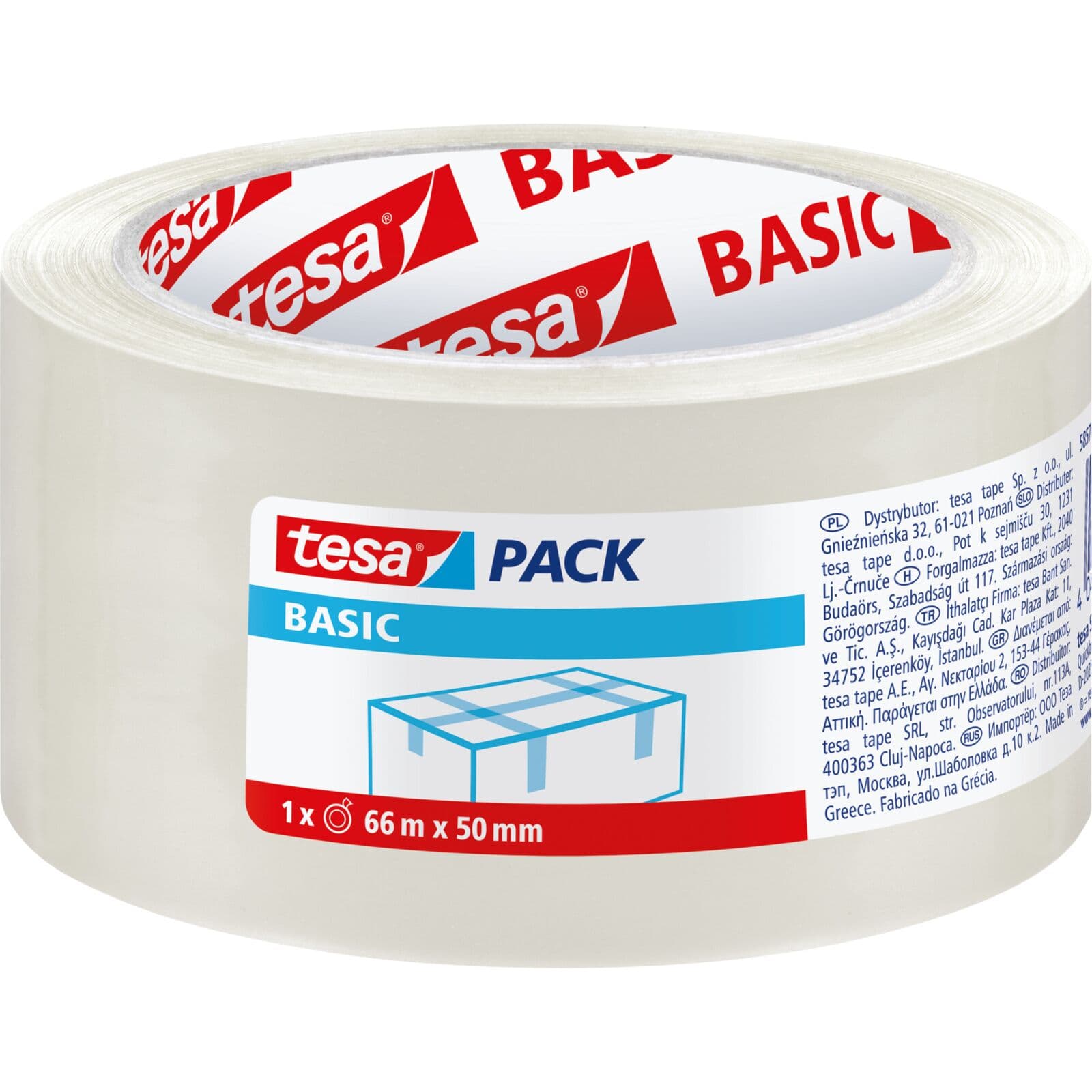 Tesa Basic pakirni trak, 40m:45mm, prozoren