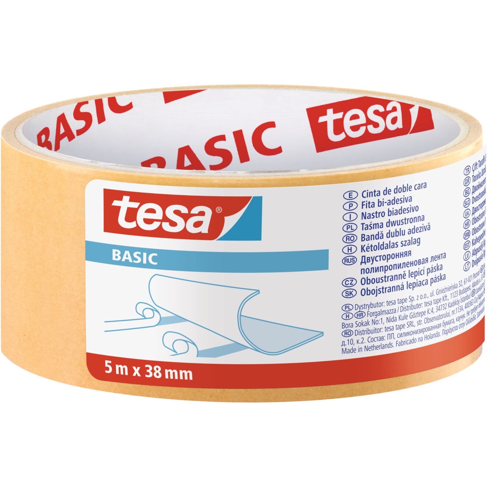 Tesa Basic dvostranski trak, 5m/38mm, prozoren