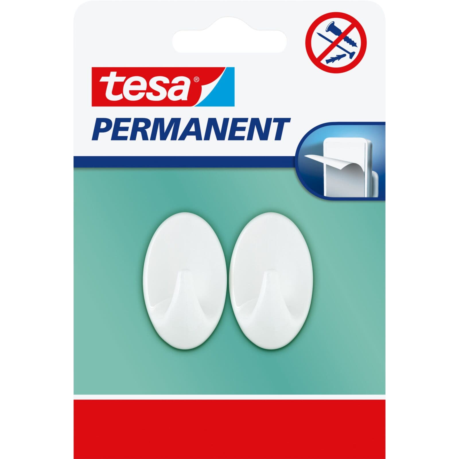 Tesa permanentni samolepilni H-kavelj, S, ovalen, bel, 2 kosa