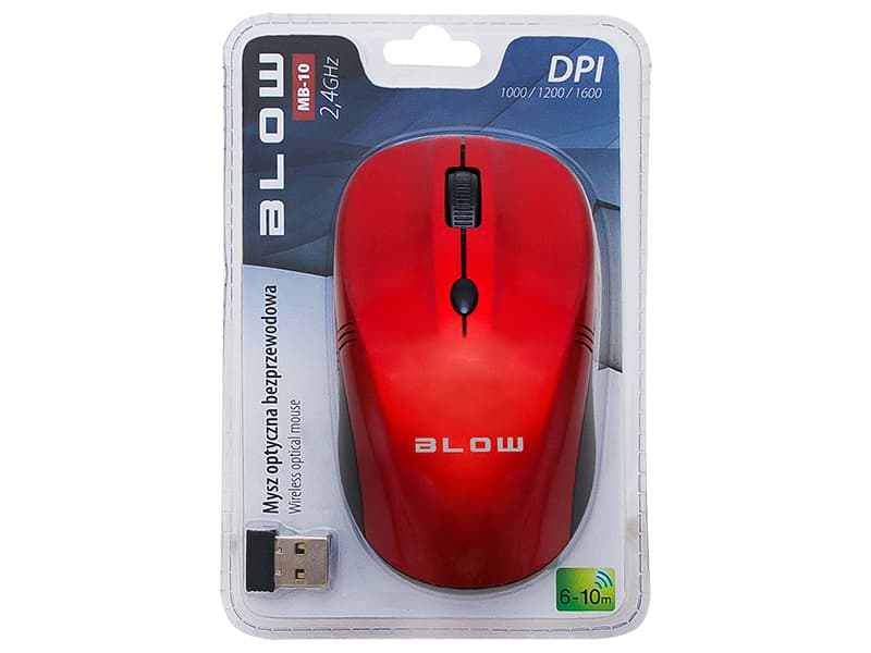 Brezžična optična miška Blow MB-10, rdeča, 1000-1600 DPI