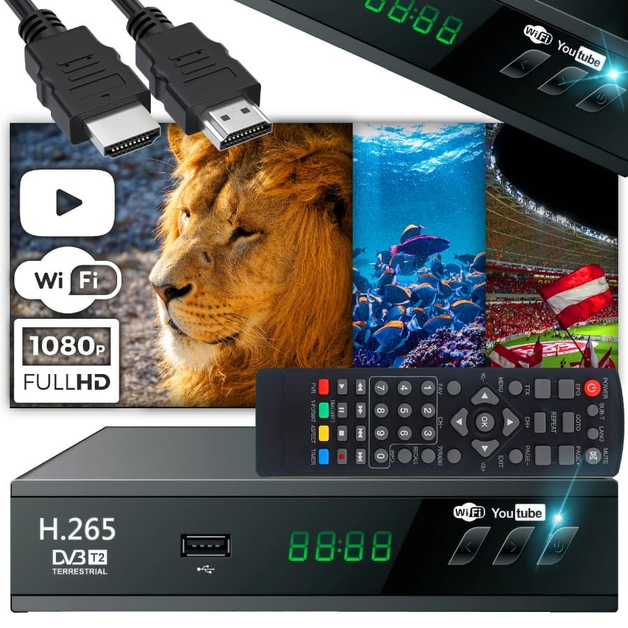 RTO DVB-T2 sprejemnik Full HD, USB, s kablom HDMI in anteno