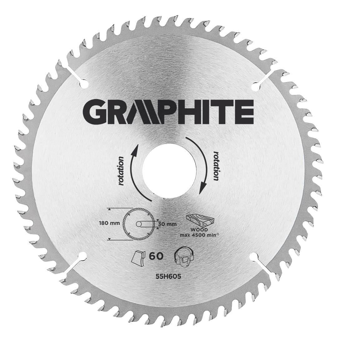 GRAPHITE Krožna žaga list, 180 x 30 mm, 60 zob, za les