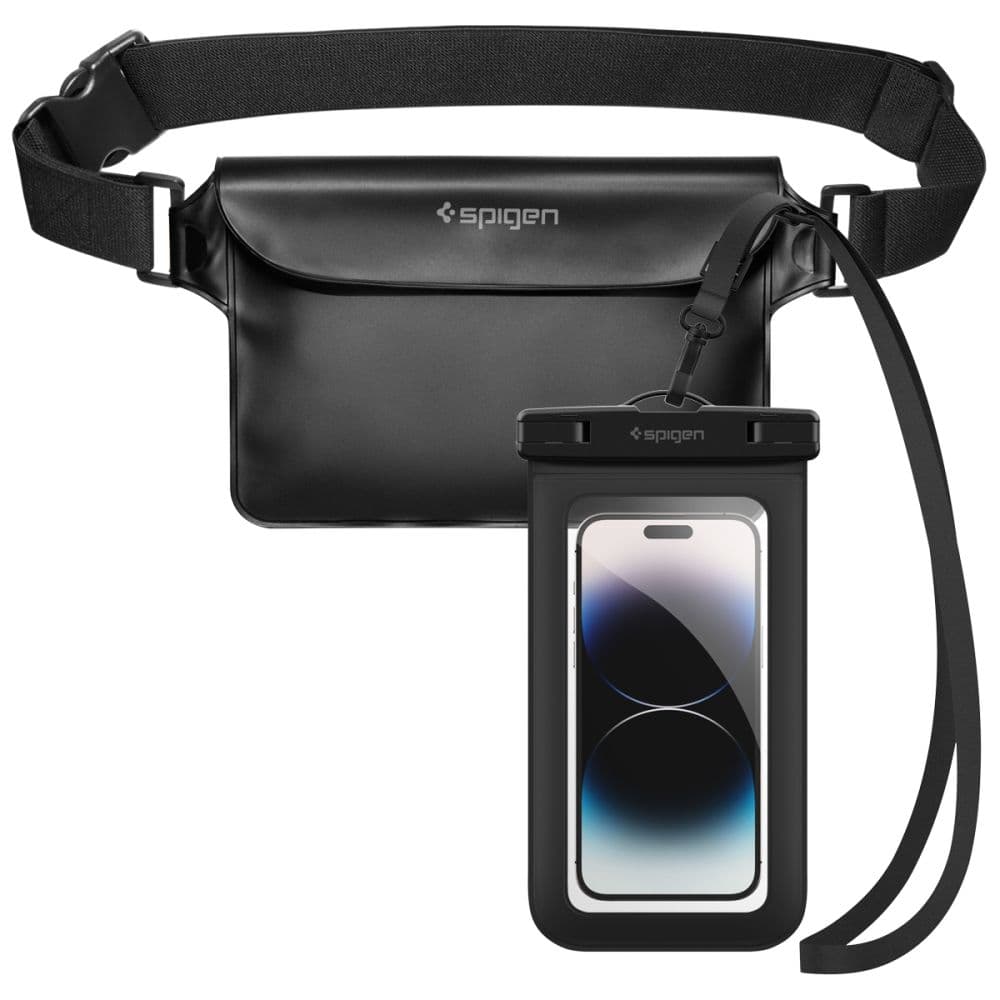 Spigen Aqua Shield A621 vodotesna torbica za pas + plavajoča torbica za telefon - črna