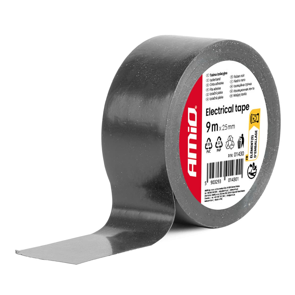 AMiO Izolacijski trak PVC, črn, 25 mm x 9 m