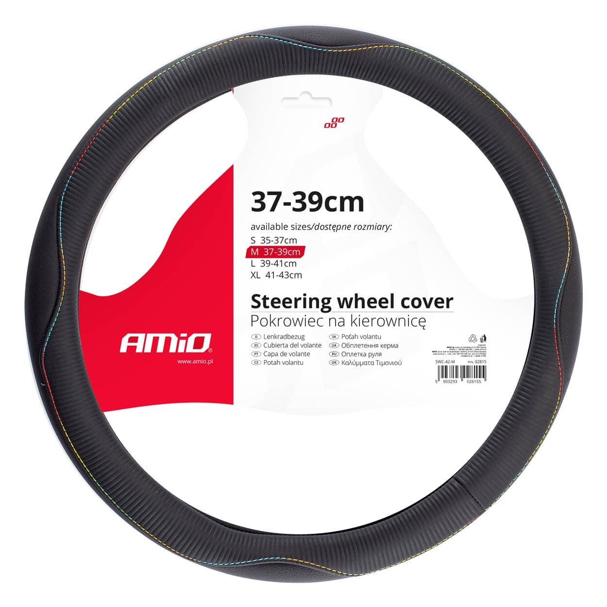 AMiO Prevleka za volan, vel. M (37-39 cm) - črni šivi