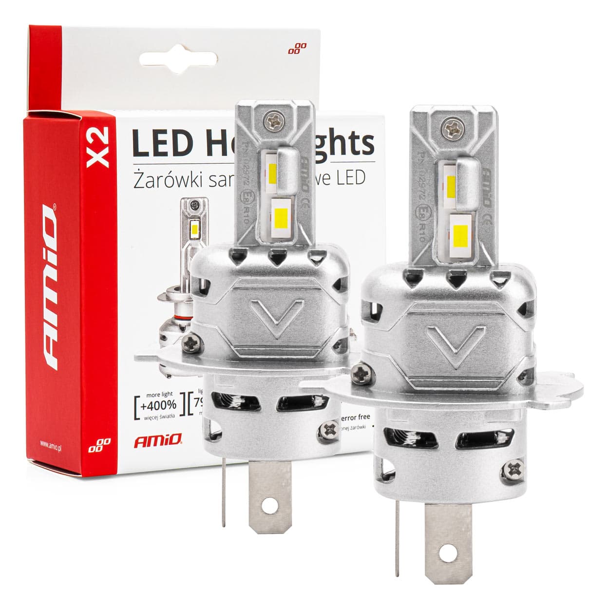 Avtomobilske LED žarnice AMiO X2 H4/H19, 6500K, Canbus