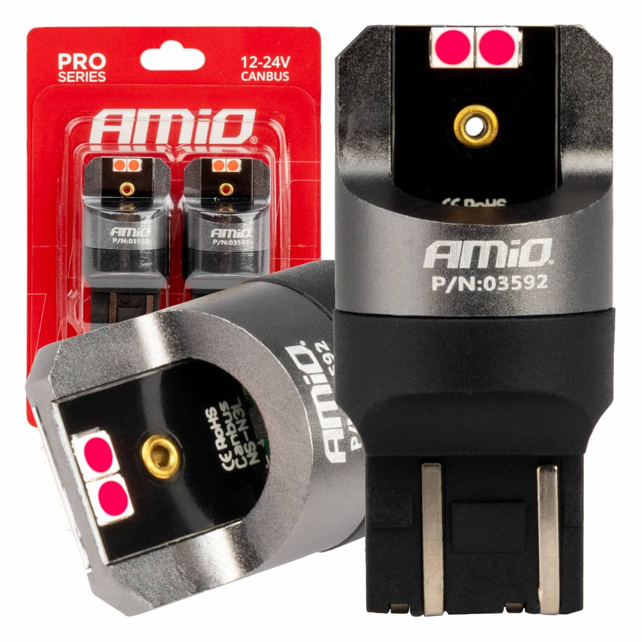 LED žarnici AMiO W21/5W Canbus, rdeči, 12V/24V