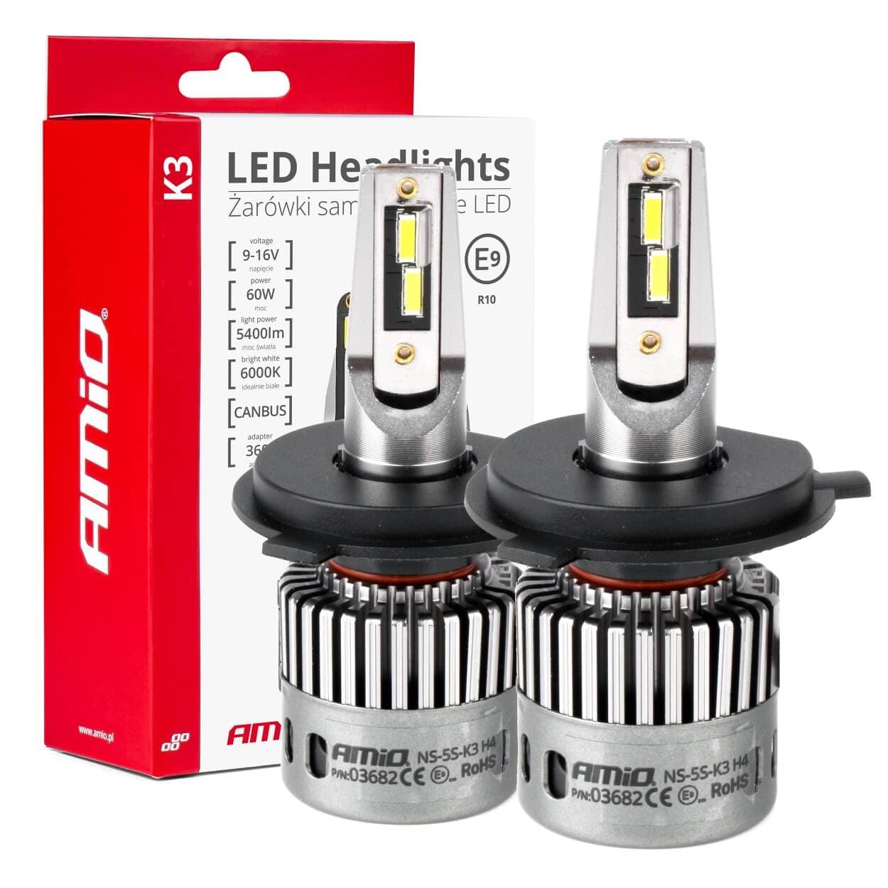 LED žarnica AMiO K3 H4/H19 Canbus, 12V, 6000K