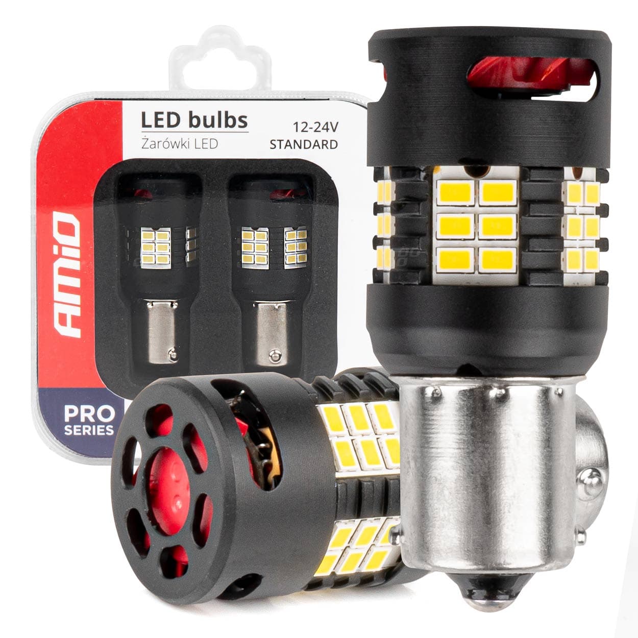 LED žarnice AMiO Canbus Pro Series 1156 BA15S P21W, 6000K