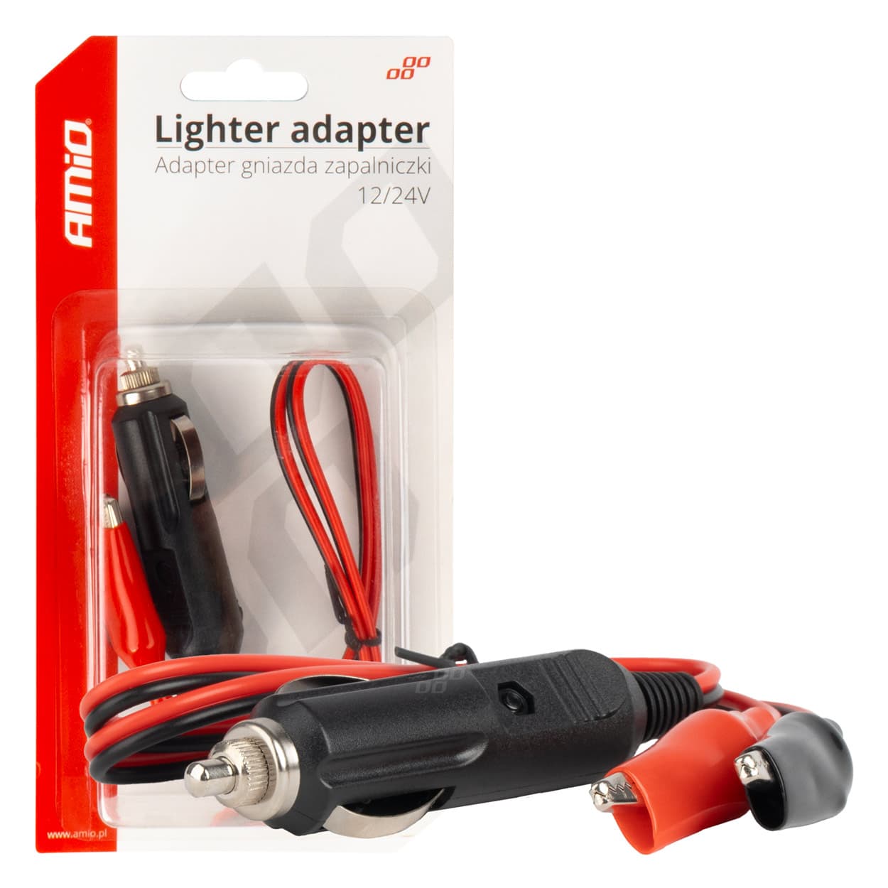 AMiO adapter vtičnice vžigalnika s krokodilčki, 60 cm