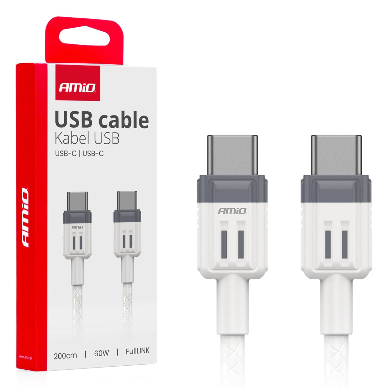 AMiO USB-C - USB-C kabel, 60W, 200 cm