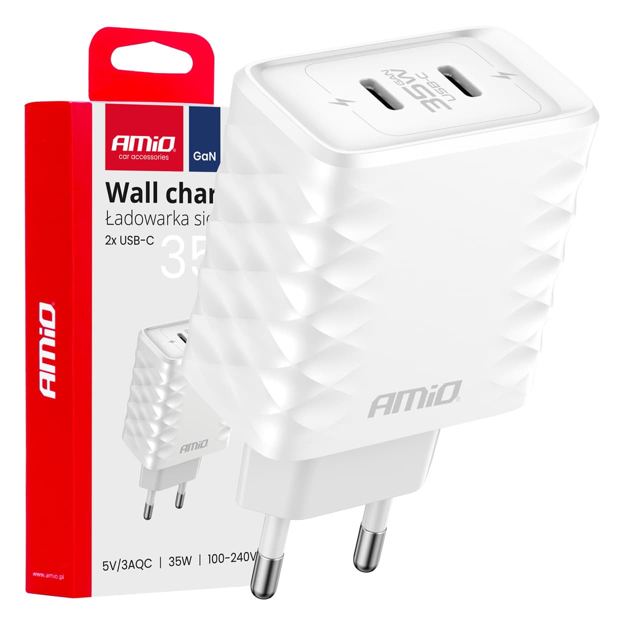 AMiO omrežni polnilnik 35W, 2x USB-C