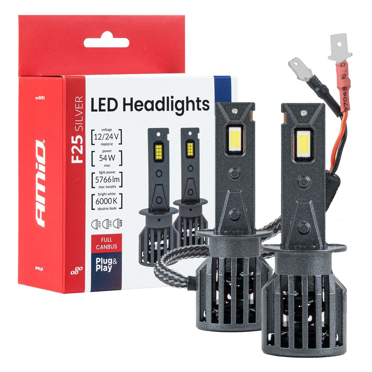 Avtomobilske LED žarnice AMiO F25 Silver Full Canbus H1 54W