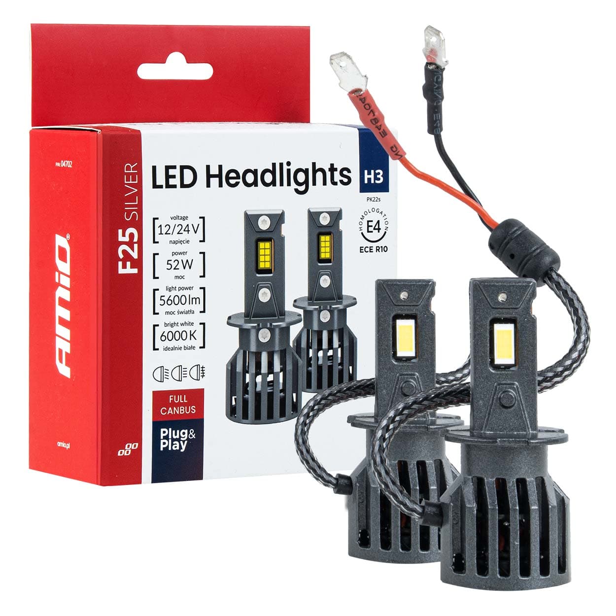 Avtomobilske LED žarnice AMiO F25 Silver Full Canbus H3 52W
