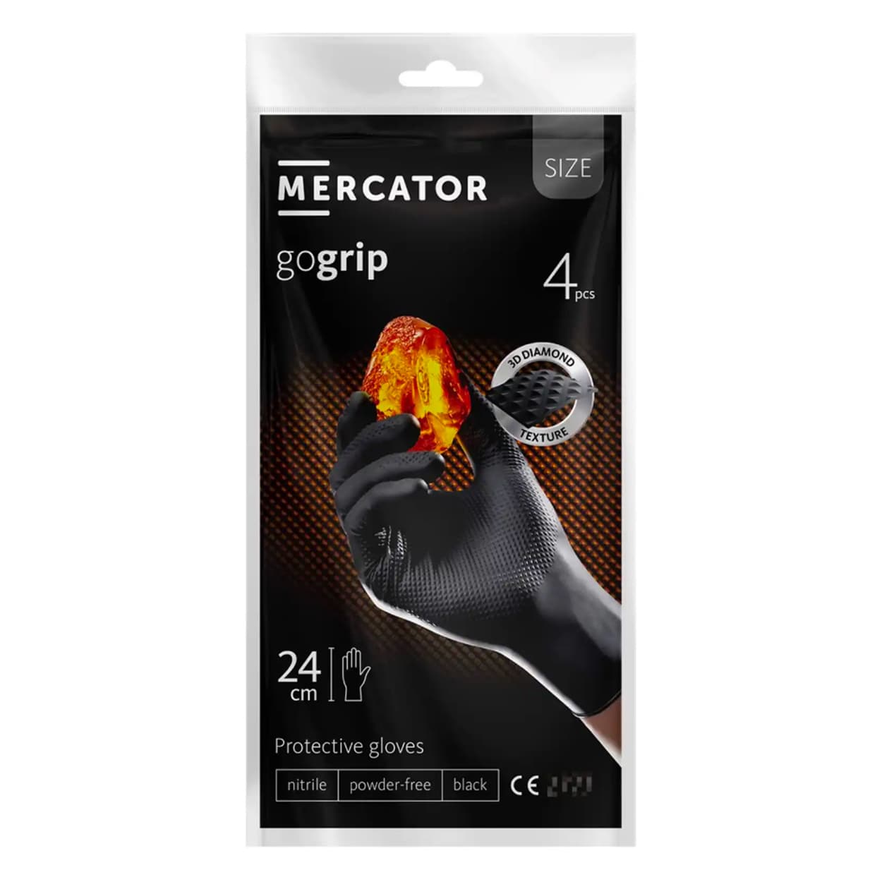 NITRILNE rokavice MERCATOR Go Grip črne, 4 kos, vel. L