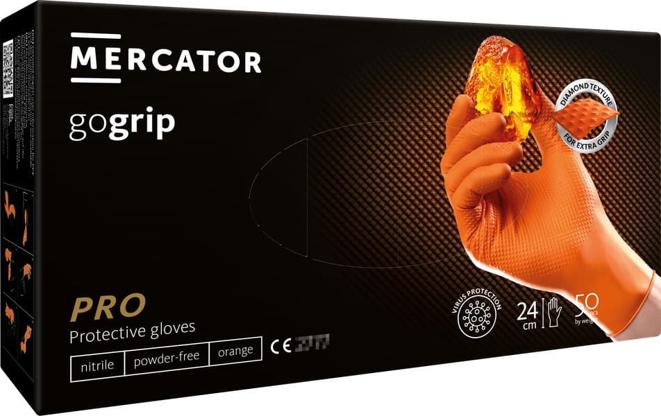 Mercator GoGrip nitril rokavice (oranžne, S, 50 kos)