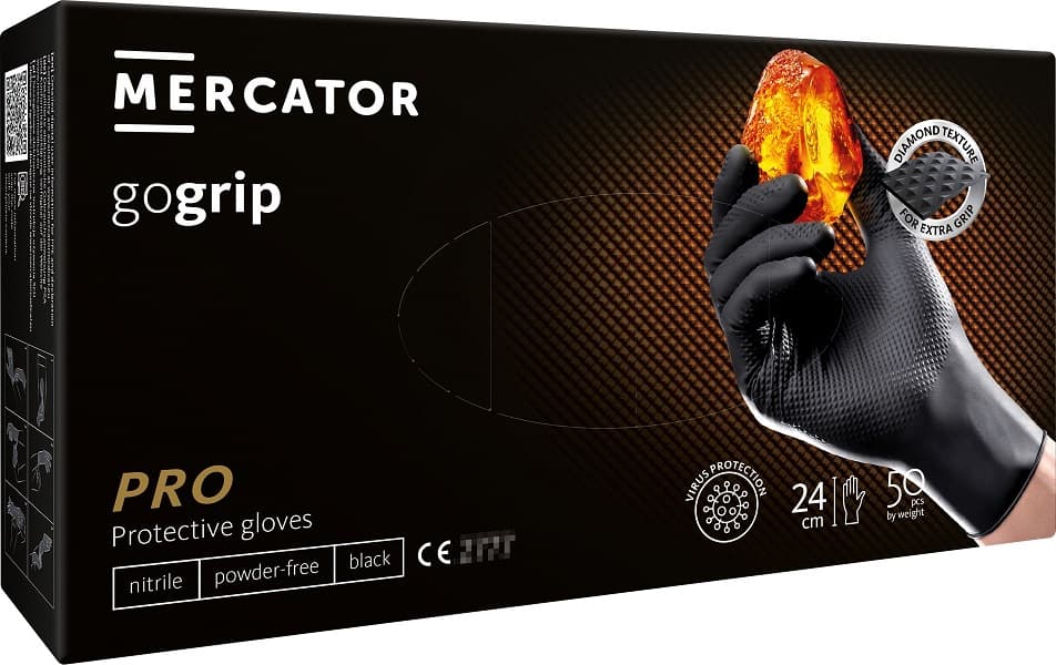 Mercator GoGrip nitril rokavice (črne, XL, 50 kos)
