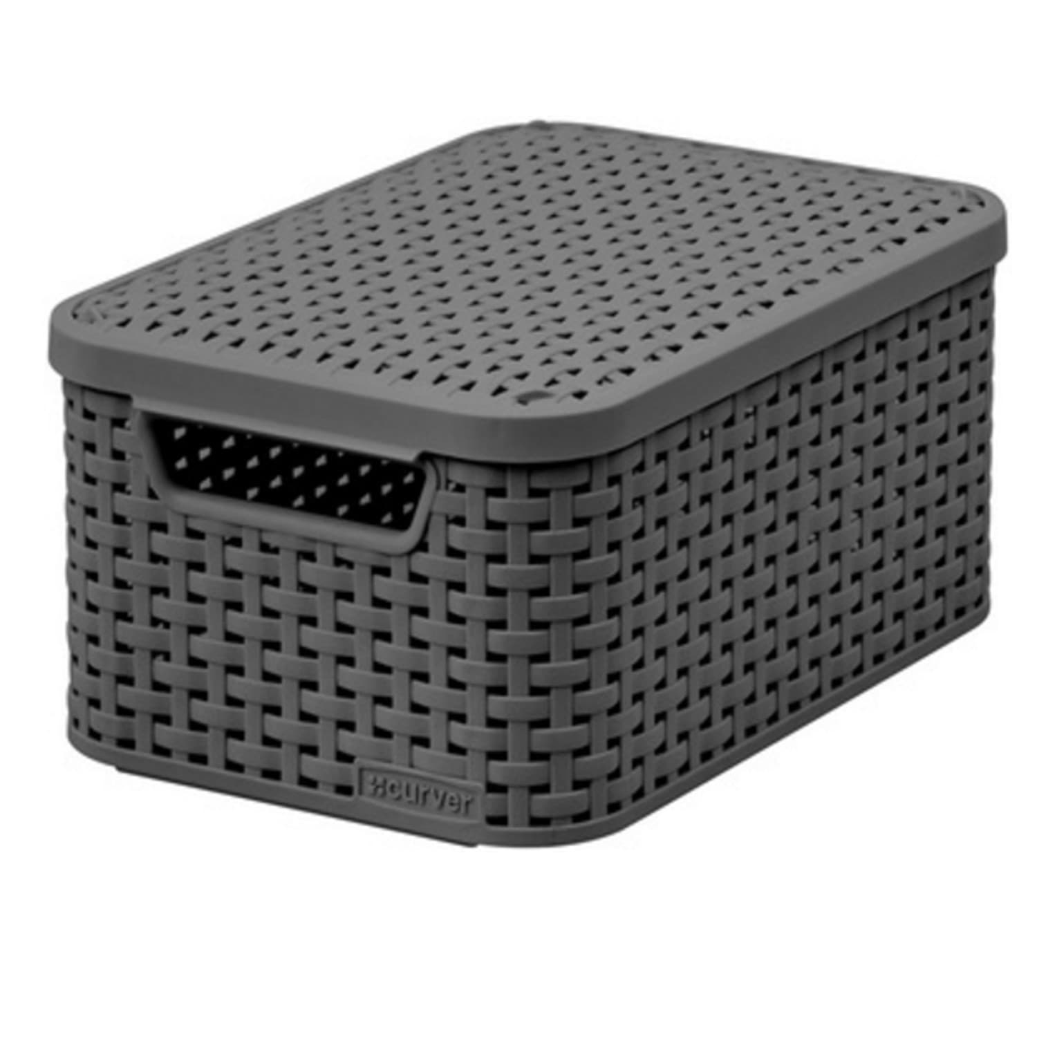 Curver Košara Rattan Style S, s pokrovom, temno siva