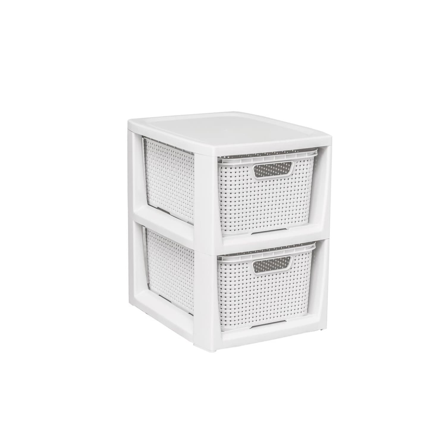 Regal z 2 košarama BRANQ Rattan, starinsko bel