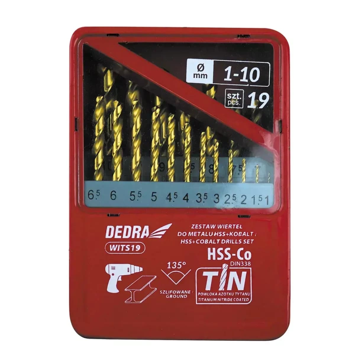 Dedra Set 19 svedrov za kovino HSS+Co+TiN, 135°