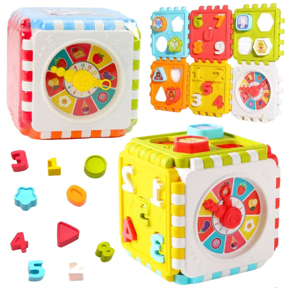 LEAN TOYS Kostka izobraževalna sorter z uro, številkami in vzorci