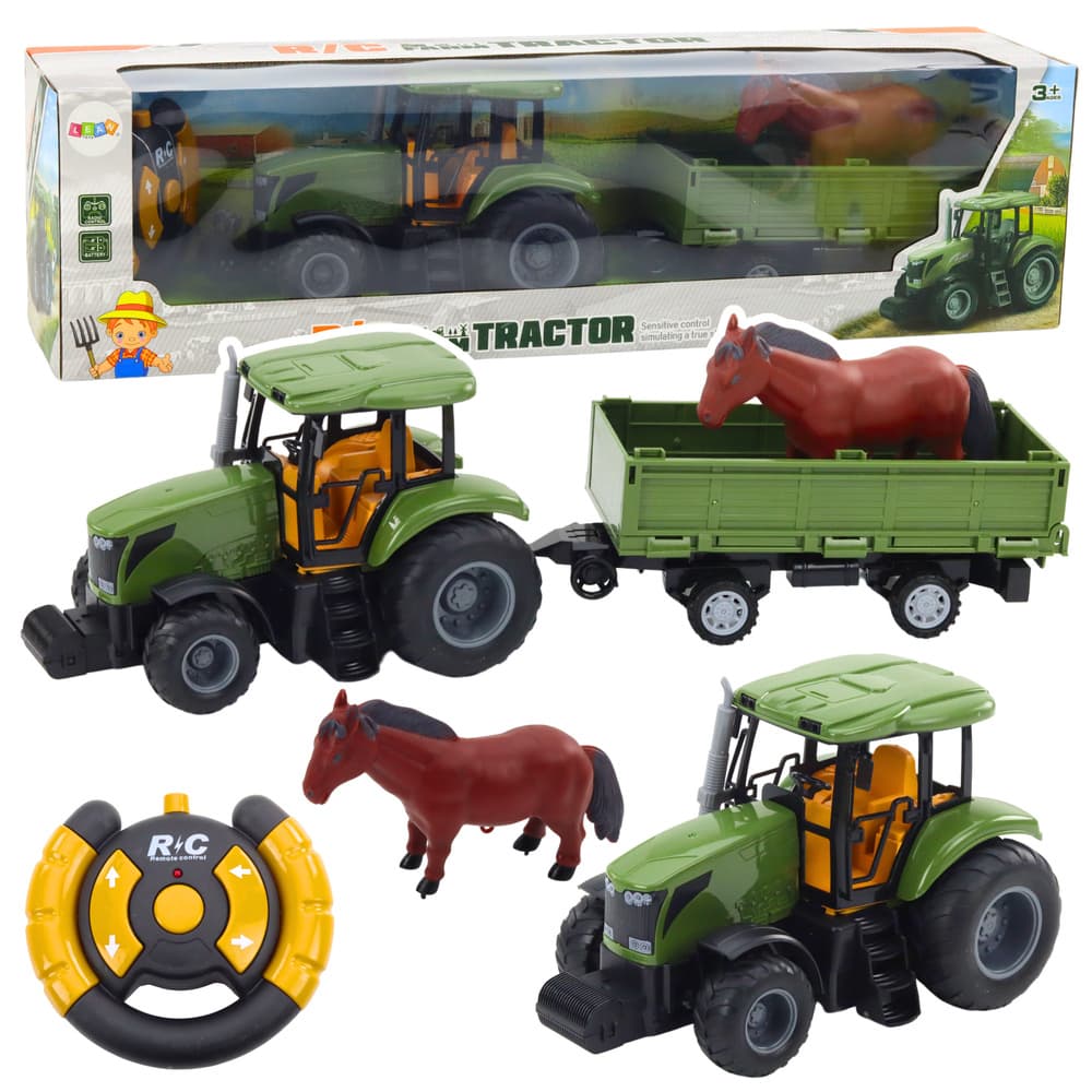 Daljinsko voden traktor s prikolico in konjem RC - Lean Toys