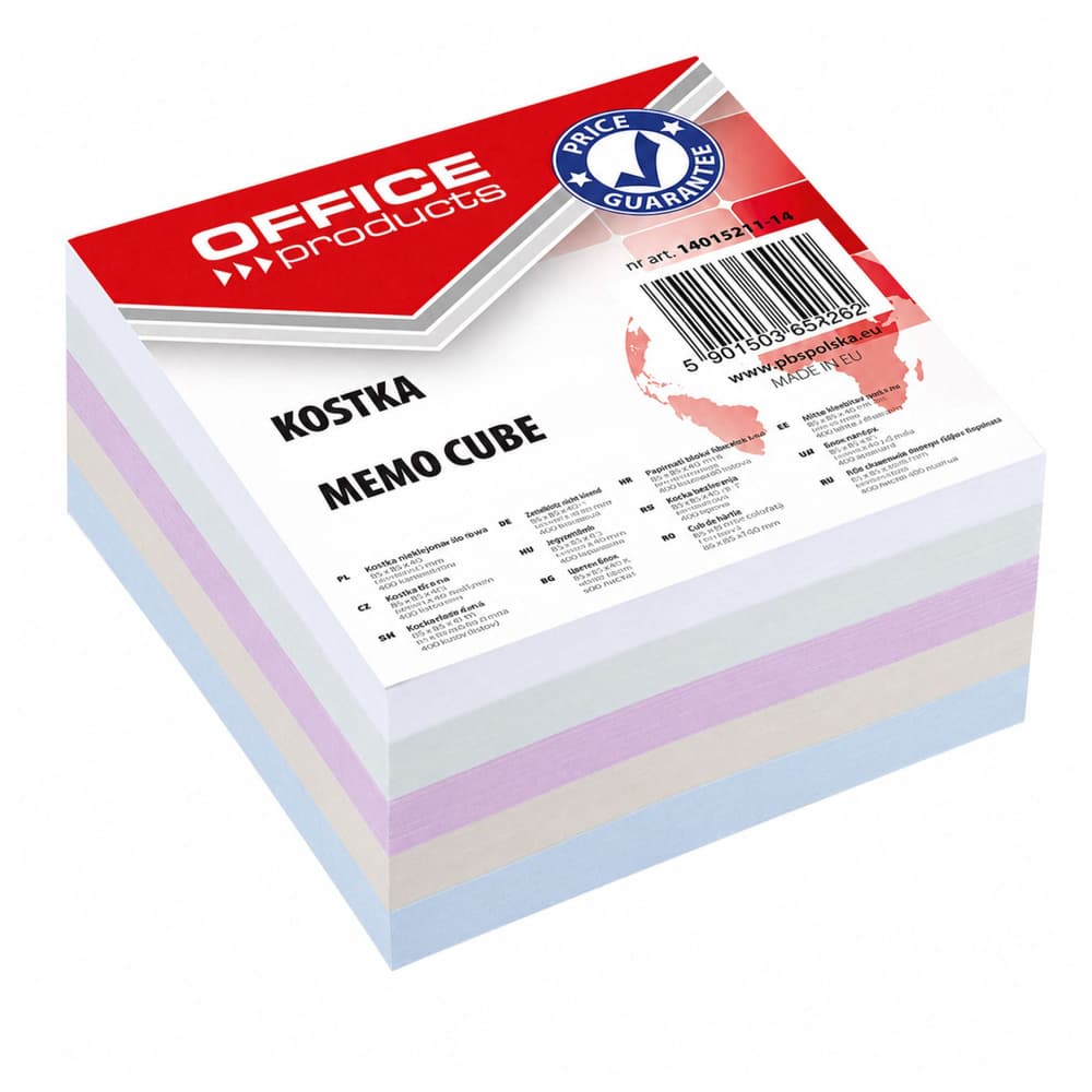 Papirna kocka OFFICE PRODUCTS, nelepljena, 85x85x40mm, mix barv